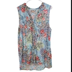 Amana Floral Sleeveless Top - Blue and Pink Tropical Size 2X